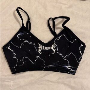Black Marble Print Bralette with White Logo